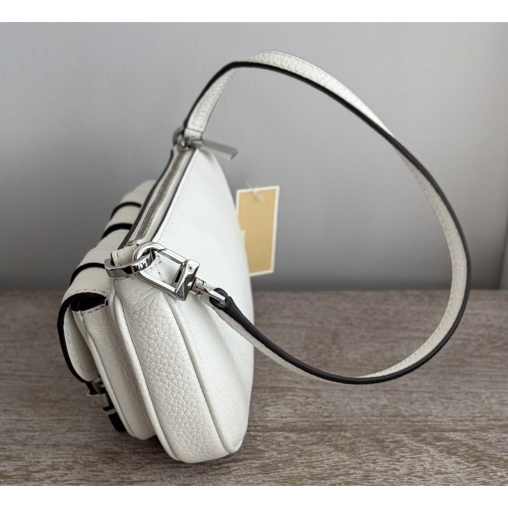 NEW Michael Kors Zoe Small Convertible Pouchette White Pebbled Leather Purse Bag - Picture 13 of 16